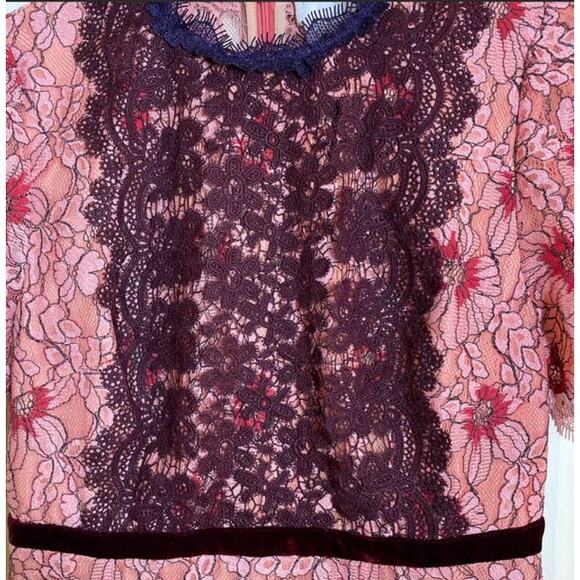 Foxiedox Sadie Dress Lace Midi Short Sleeve Floral 2 Pink Burgundy - Picture 8 of 12